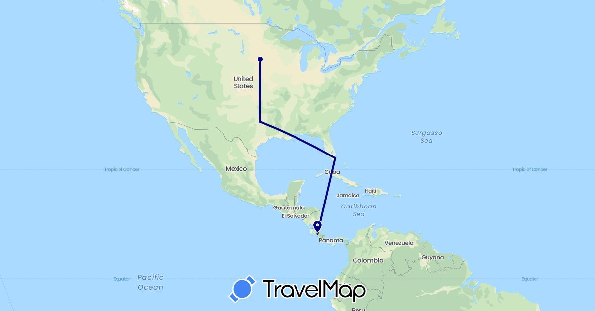 TravelMap itinerary: driving in Costa Rica, United States (North America)